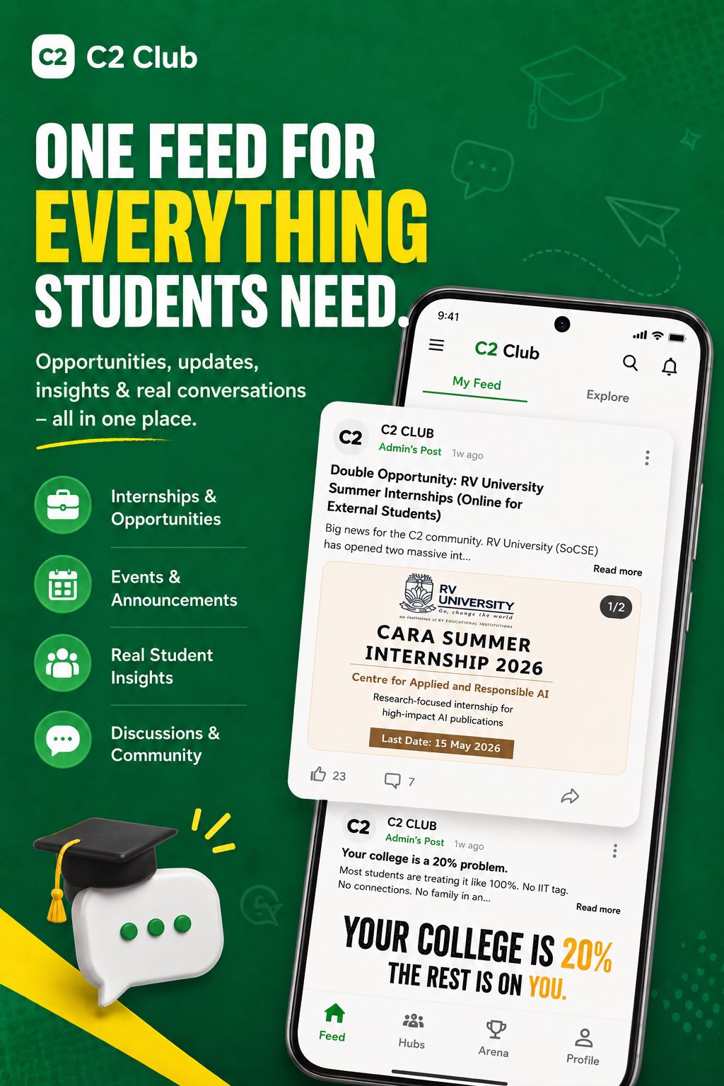 Student opportunities in the C2 Club feed